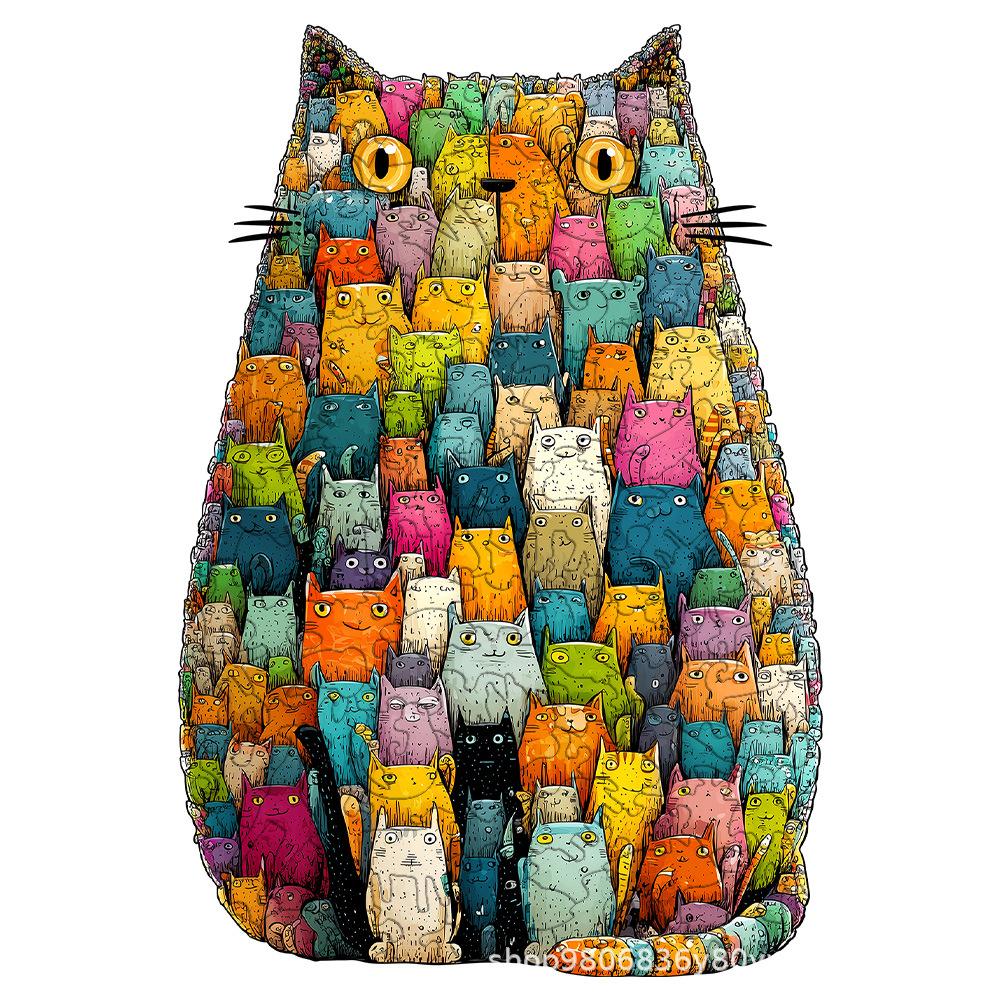 Cross-Border Special-Shaped Creative Cat Wooden Puzzle, High Difficulty Special-Shaped Handmade Diy Gift Toy High Difficulty