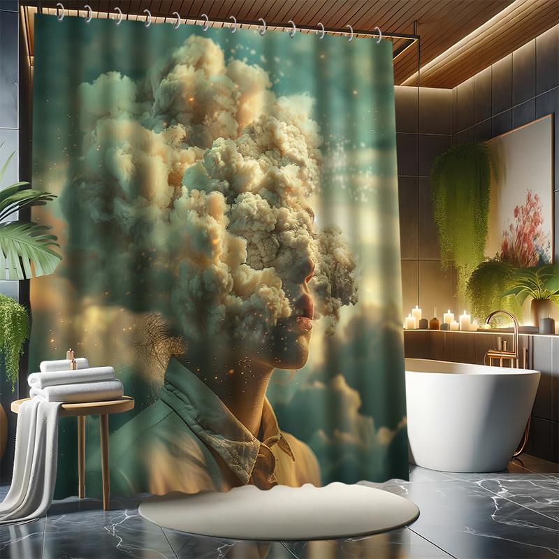 Artistic Shower Curtain Set - 12 Hooks, Water-Resistant Polyester, Abstract Design, Bathtub Divider W90XH180cm