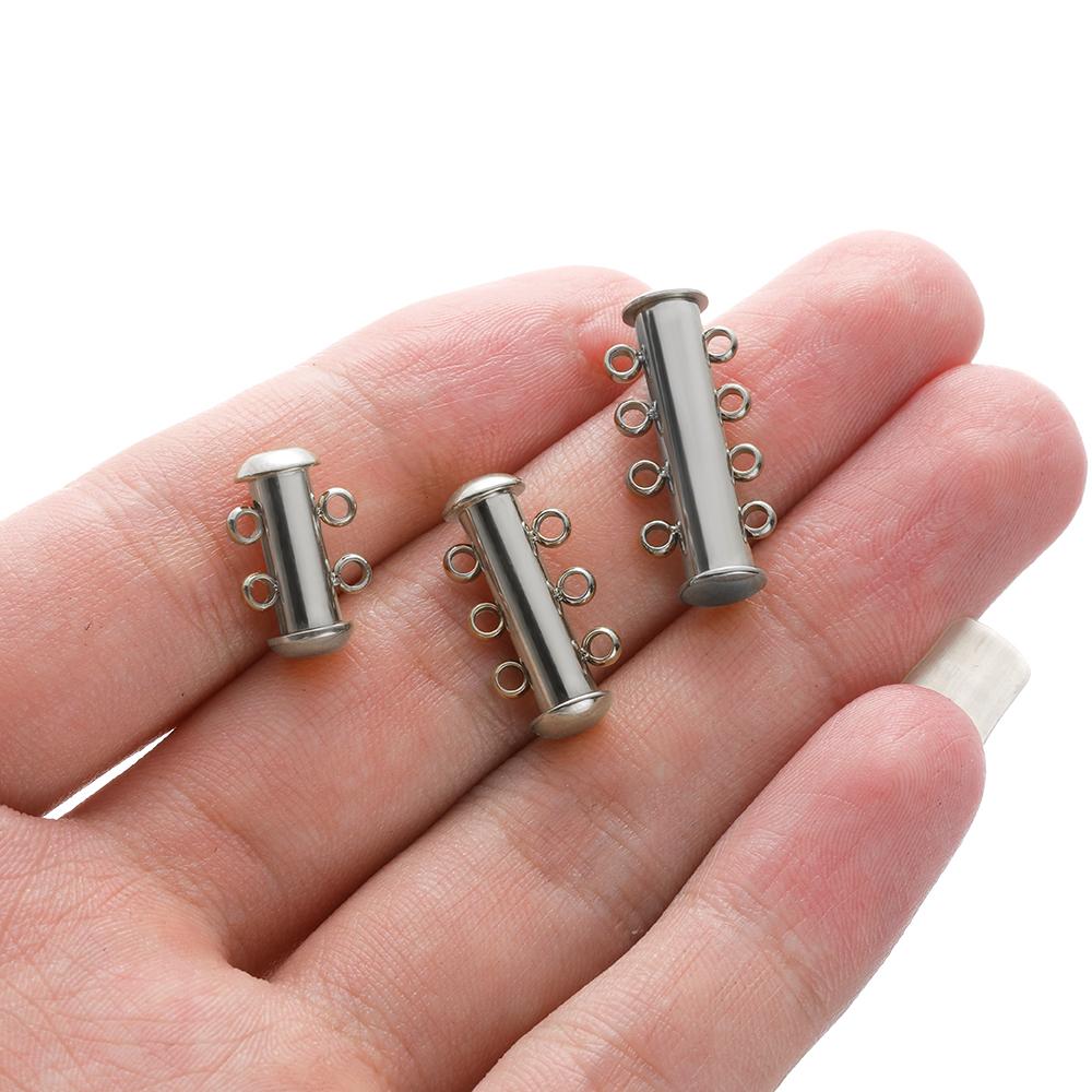 3pcs Stainless Steel Magnetic Slide Tube Clasps for DIY Layer Necklace Bracelet 3 Loops Connectors Jewelry Findings Supplies