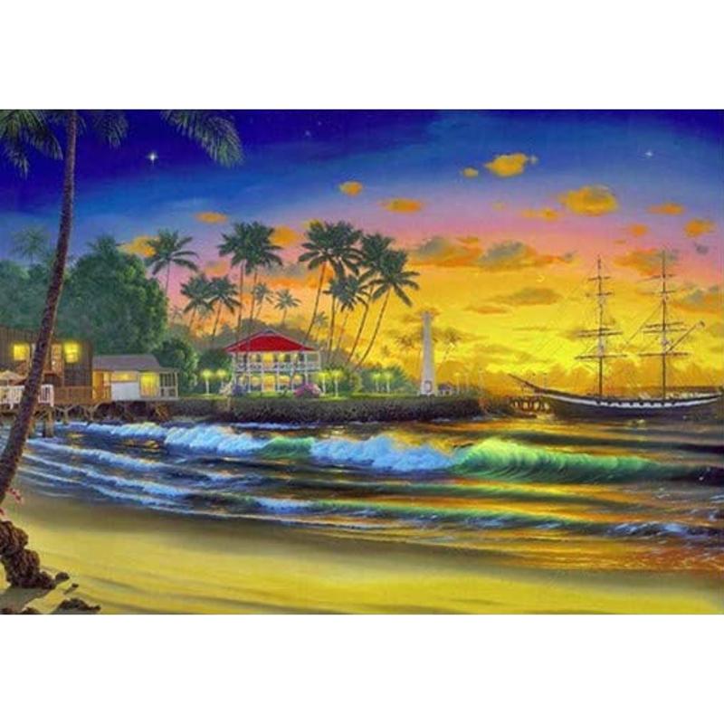 

5D алмазная живопись пейзаж закат вид на море полная круглая алмазная вышивка крестиком картина мозаика домашний декор подарок Full Round 20x30CM