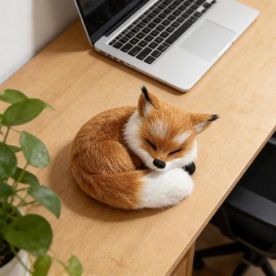 Simulated Fox Model Realistic Sleeping Fox Animal Statue Home Figurine Mini Artificial Fur Office Decoration Ornament