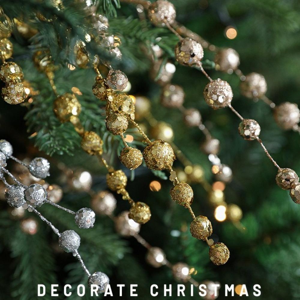 10PCS 40CM Christmas Glitter Branches Artificial Plastic Christmas Berry Stem Sequins Handmade Fake Glitter Berry Stem Ornaments