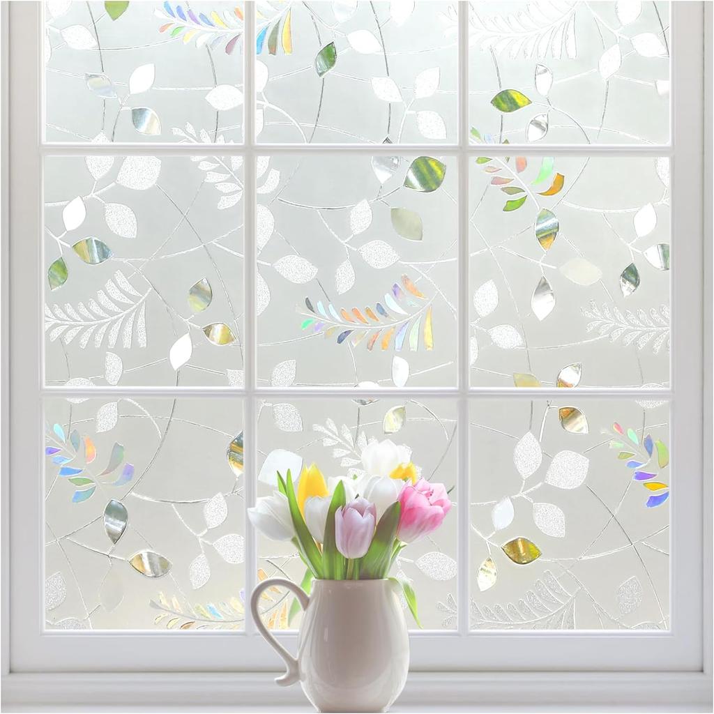 Glass Privacy Film Rainbow Window Clings 3D Decorative Window Vinyl Stained Glass Window Decals Static Cling Window Sticker