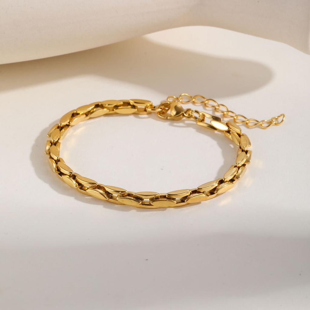 Stainless Steel Handmade Chain Gold Bracelet Simple Fashion Personality Women 2324