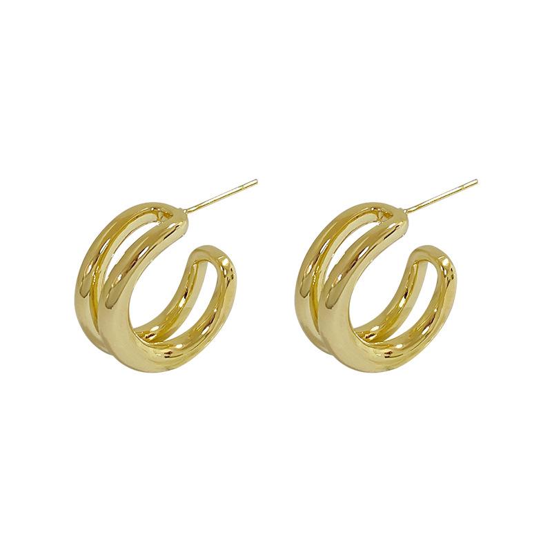 Korean Trend Double Layer Circle Stud Earrings - 2021 Fashion Metal Design