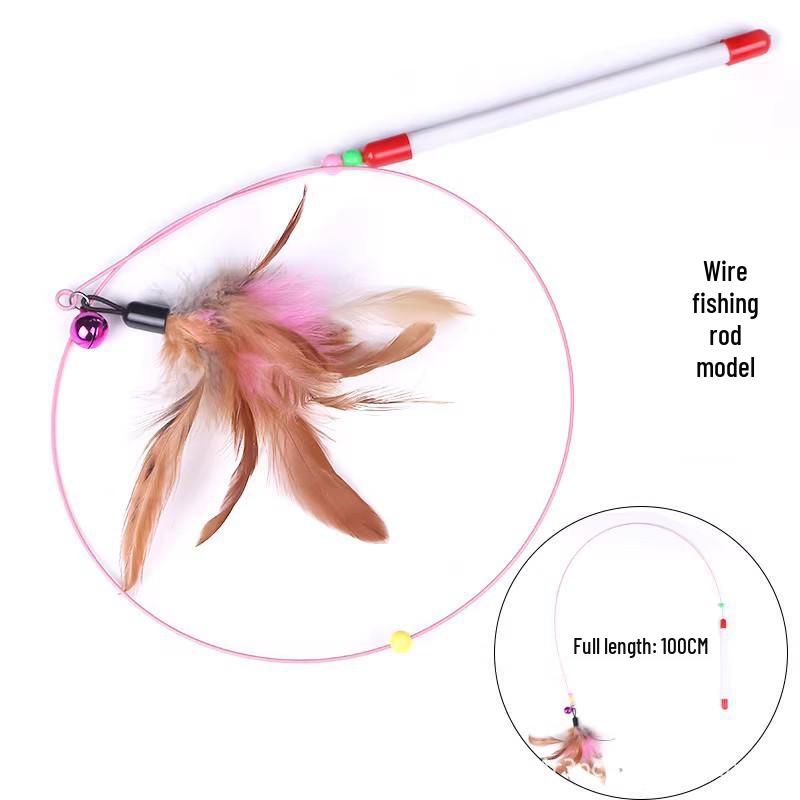 Retractable Cat Teaser Wand with Replaceable Head and Bell - Bite-Resistant Self-Play Toy for Kitten Boredom Relief