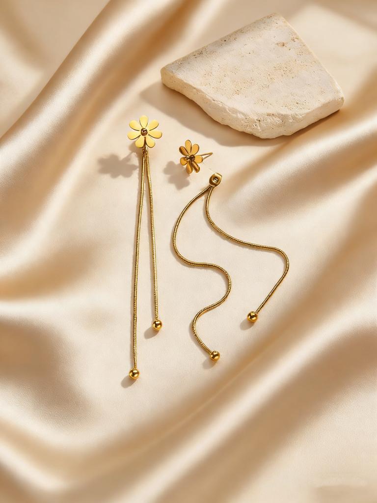 Classic Gold Plated Flower Earrings for Women Long Tassel Chain Stainless Steel Drop Earrings Fashion Popular Jewelry Gifts