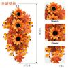 Harvest Wreath With Artificial Maple Leaves Pumpkins Sunflowers On Vine Base Thanksgiving Fall Decor
