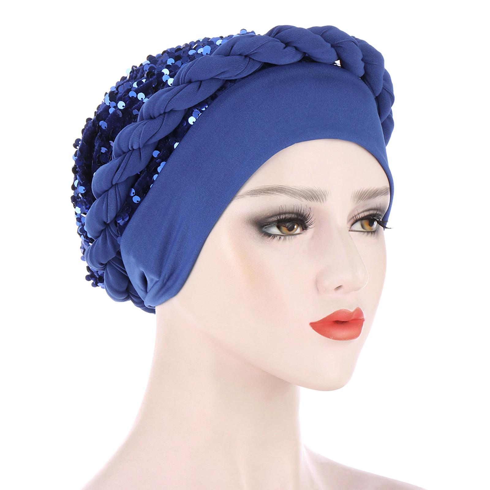 

Женская мусульманская стрейч-тюрбан, шапка для химиотерапии, головной платок для выпадения волос S синий