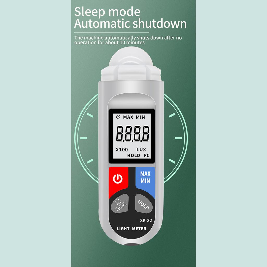 Digital Light Meter Lux Meter High Accuracy 0.1 to 200000Lux Portable Brightness Gauge with LCD Screen Data Hold Auto