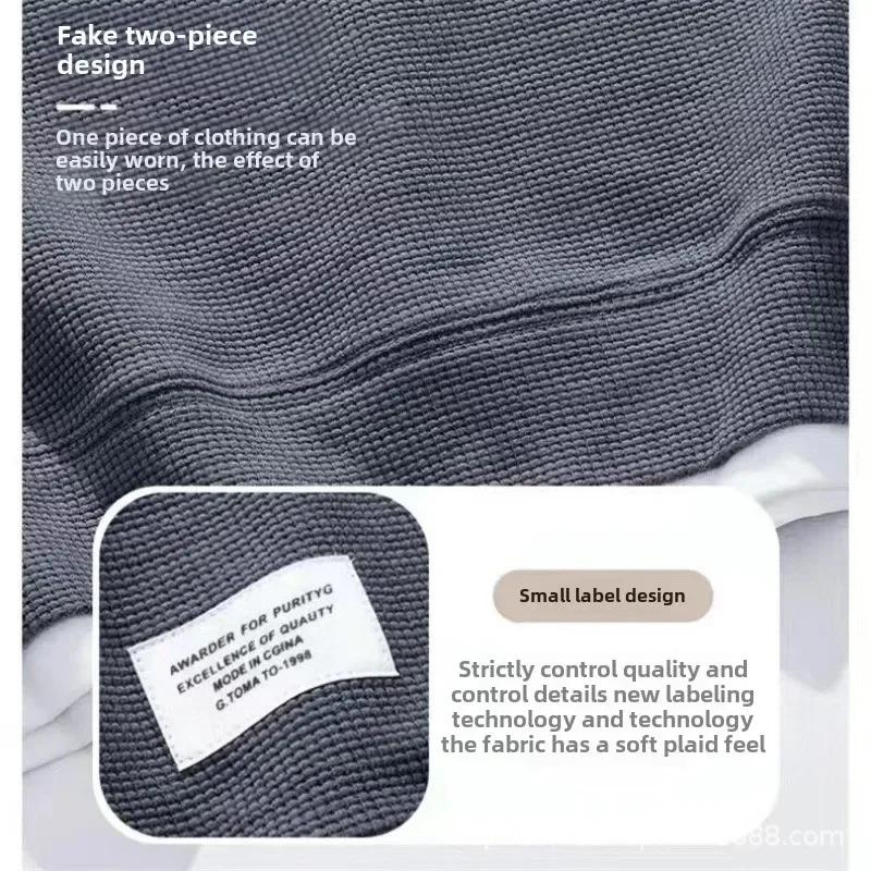 New Waffle Suit Men's Summer Explosion Short-sleeved T-shirt Men's Fake Two-piece Five-point Pants Suit Spot Batch Ropa