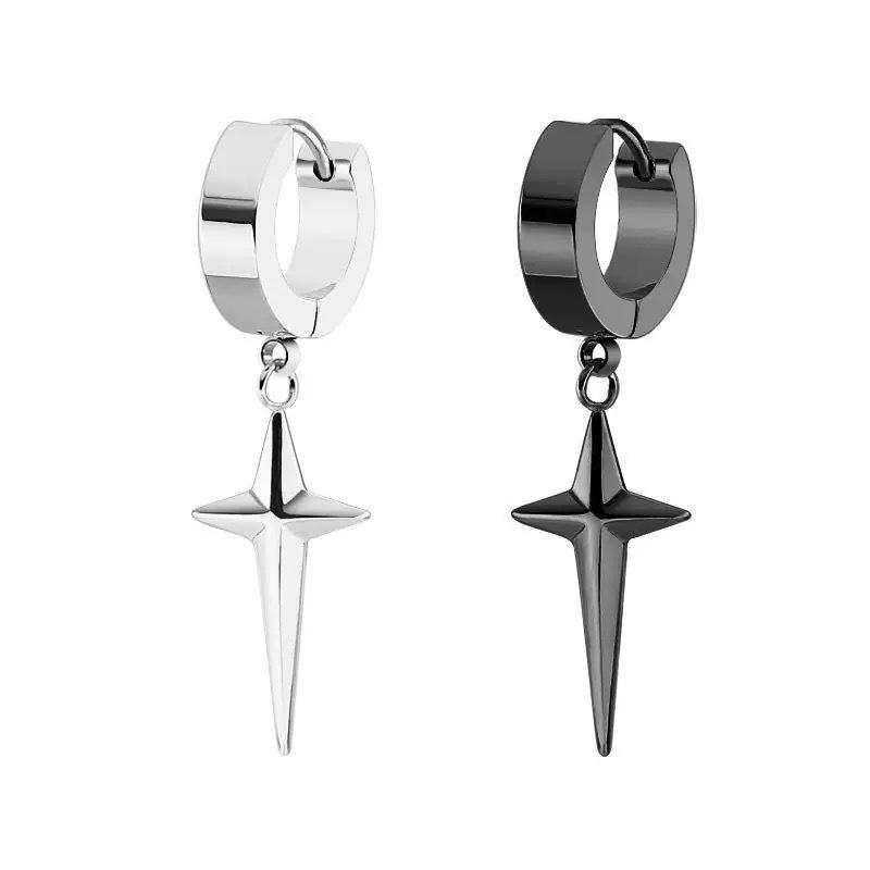 Unisex Titanium Steel Spiked Star Cross Earrings - Punk Hip Hop Ear Cuff Ornaments