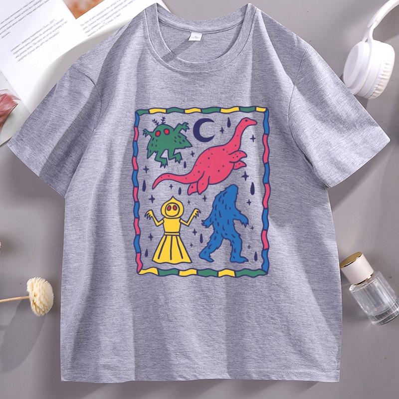 Colorful Cryptids Unisex Tshirt Funny Dinosaur Cotton  Short Sleeve T Shirt High Quality Breathable Basic Tshirt Male Clothing