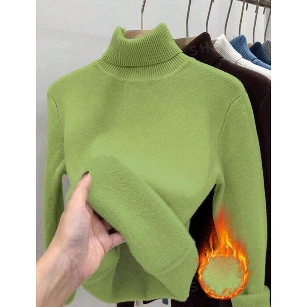 Thickened One-piece Fleece Clothes for Autumn Women, Mink Fleece Warm Top, High Neck Base Shirt for Women