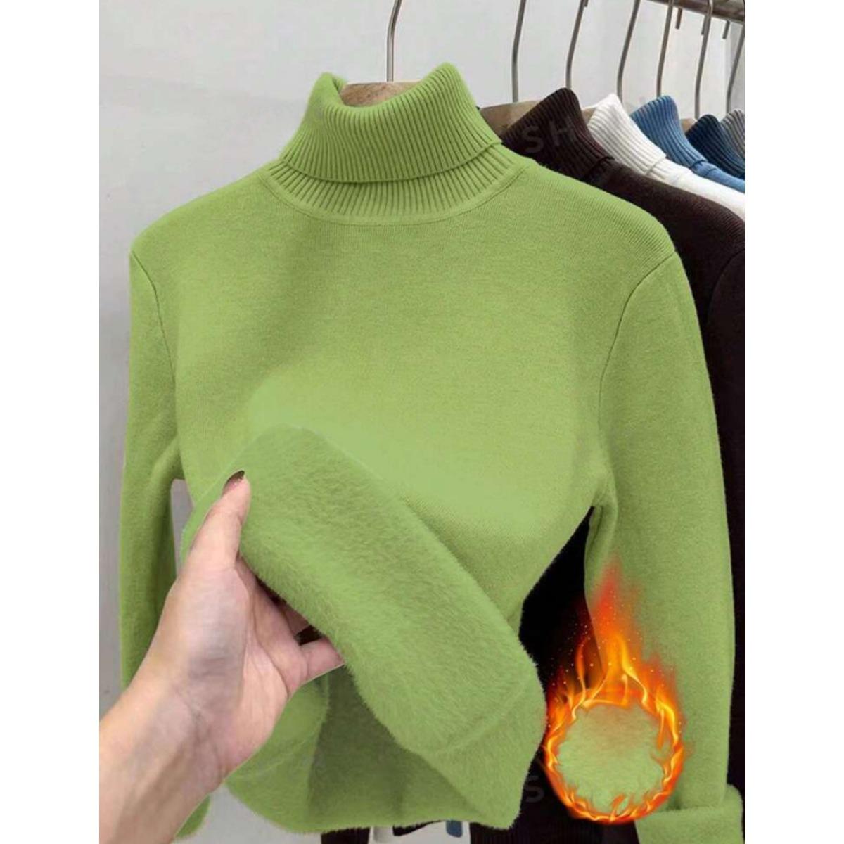 Утепленная цельная флисовая одежда для осени для женщин, теплый топ из норкового флиса, базовая рубашка с высоким воротом для женщин M светло-зеленый