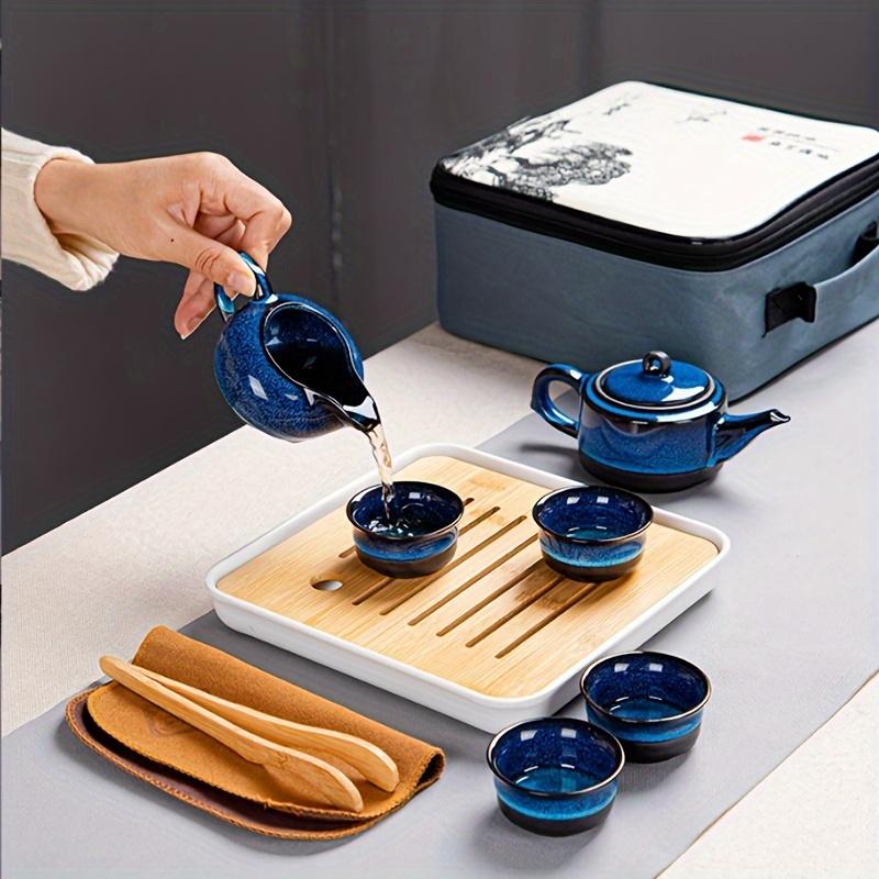 1 Set Servizio da Tè da Viaggio in Ceramica Include una Teiera e Tre Tazze Servizio da Tè Portatile per Campeggio All'aperto per Casa Ristorante Hotel Ufficio Accessori da Tè Affari