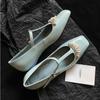Fashion Flat shoes for women's spring autumn square toe pearl strap low heel Mary Jane women's shoes, shallow mouth luxury ladies shoes