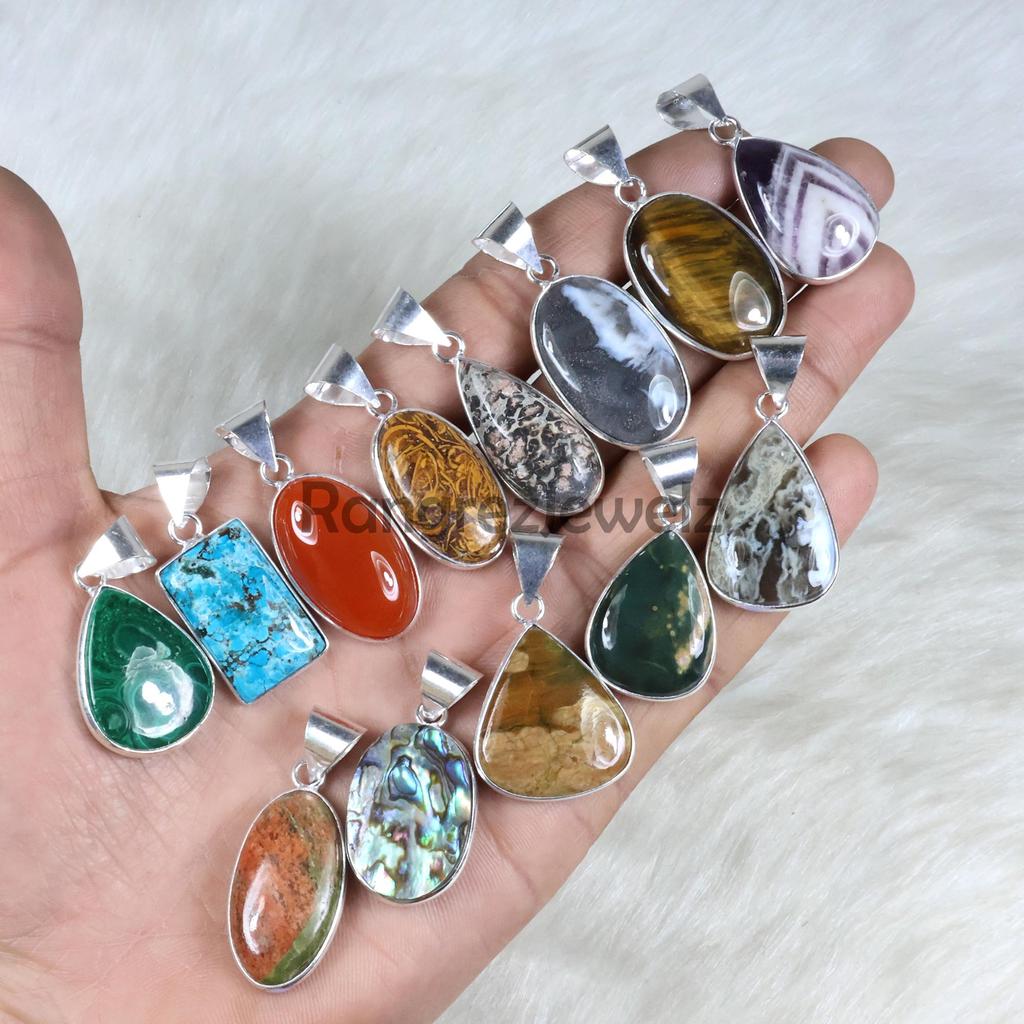 Mix Gemstone Pendant Sterling Silver Pendant Cabochon Pendant Necklace Bezel Pendant Tiny Pendant Natural Gemstone Jewelry Necklace