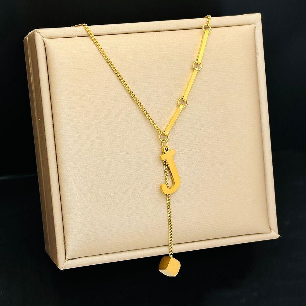 Cube Pendant Letter Necklace All-match Jewelry Accessories Trend Fashion Chain Women Girls