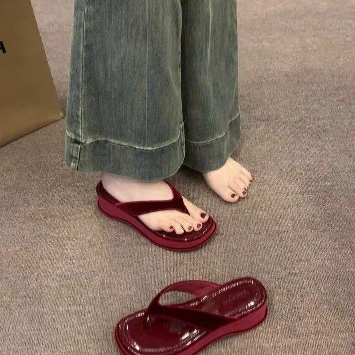 Thick-soled Flip-flops Shoes Women's Shoes Wear 2024 New Summer Fashion Heightening French Small Sandals Sandals