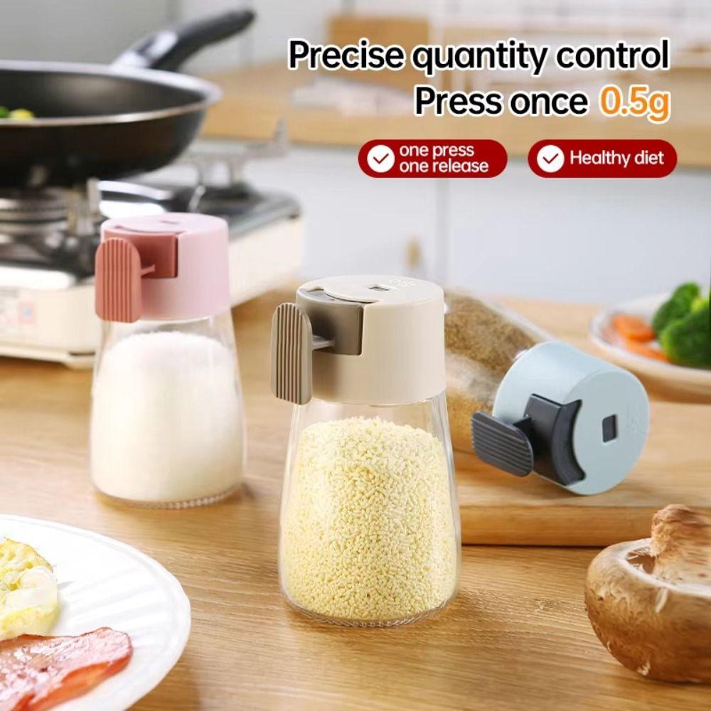 4Pcs Press Type Quantitative Salt Glass Bottle 0.5g Sealed Condiment Jars  Cumin Powder