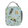 Cartoon Bee And Daisy In Blue Background Pattern Insulated Lunch Bag for Women Kids Leakproof Food Boxes Thermal Lunch Box Tote