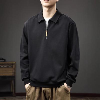 Autumn Senior Sense Solid Color Sweater Men'S Retro Semi-Zipper Long-Sleeved Polo Shirt Heavy Loose Pullover Jacket