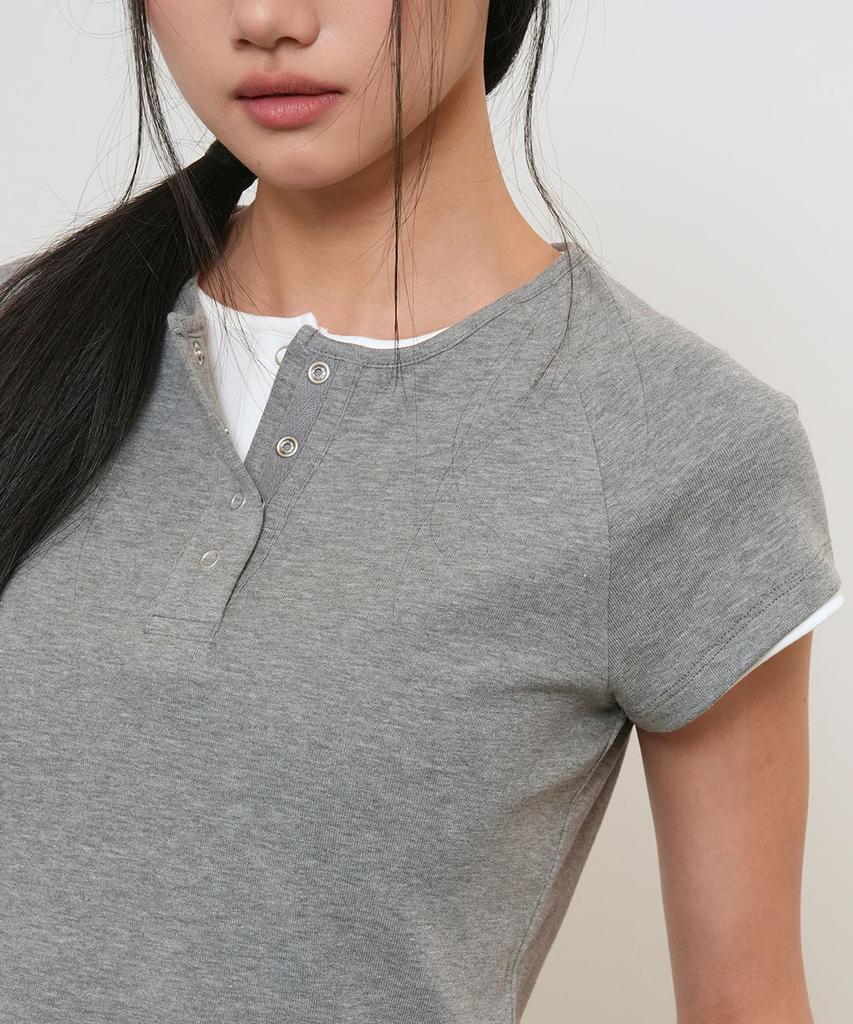GENERALIDEA Snap Henley Neck T-Shirt [Melange Grey] / Gf2Lts528