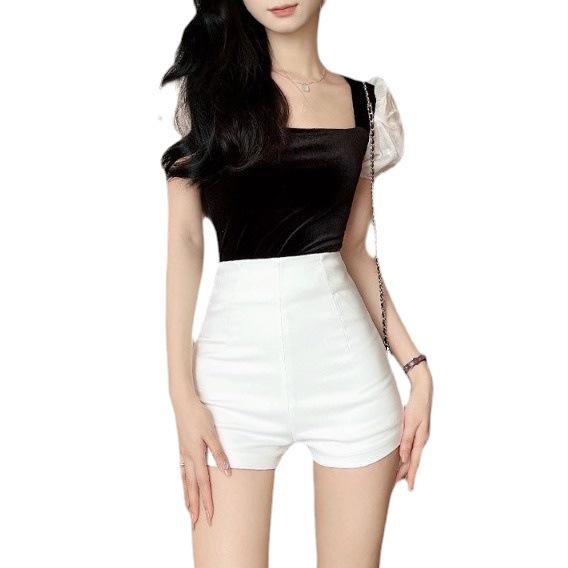 Black High Waist Elastic Shorts - Trendy Autumn 2023 Women’s Casual Wear