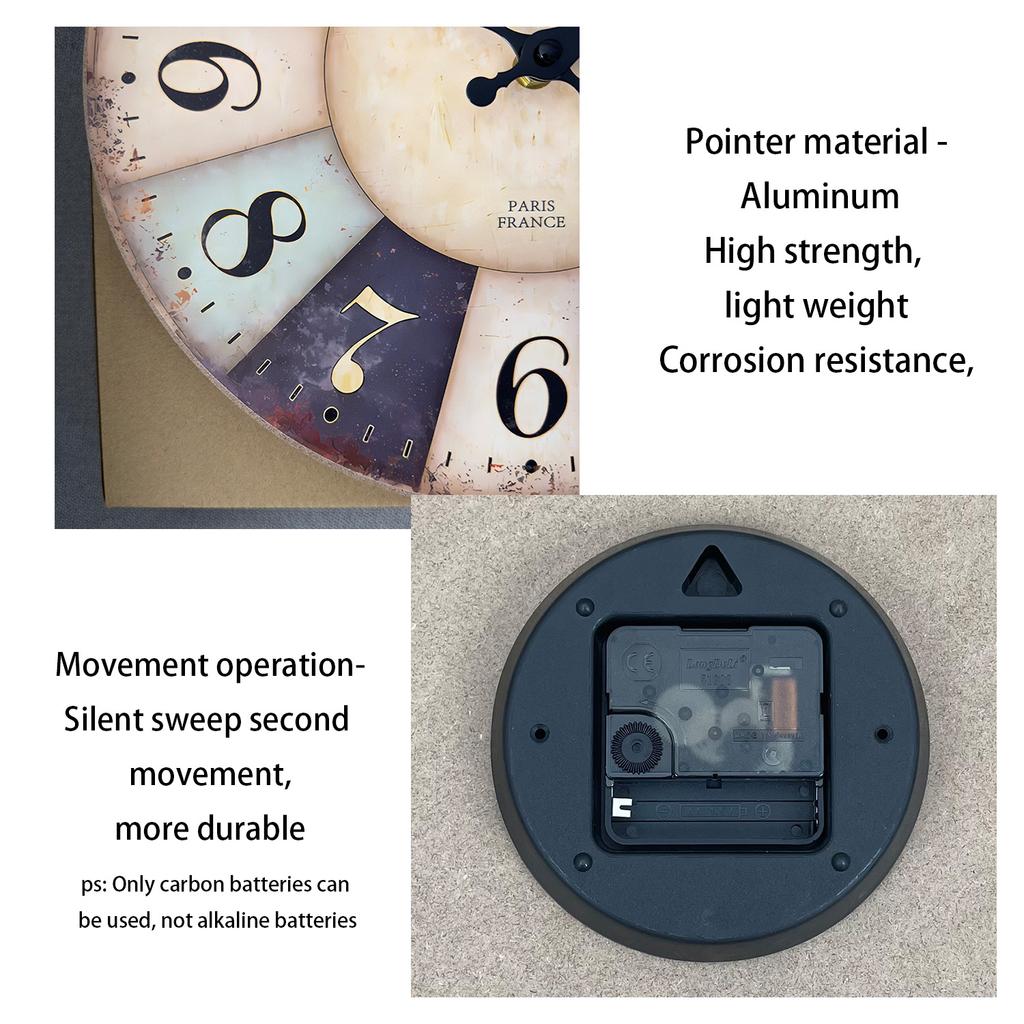 1pc Wooden Wall Clock, Country Retro Style Color Square Pattern Design Wall Clock, Home Mute Clock, Suitable for Home Decoration