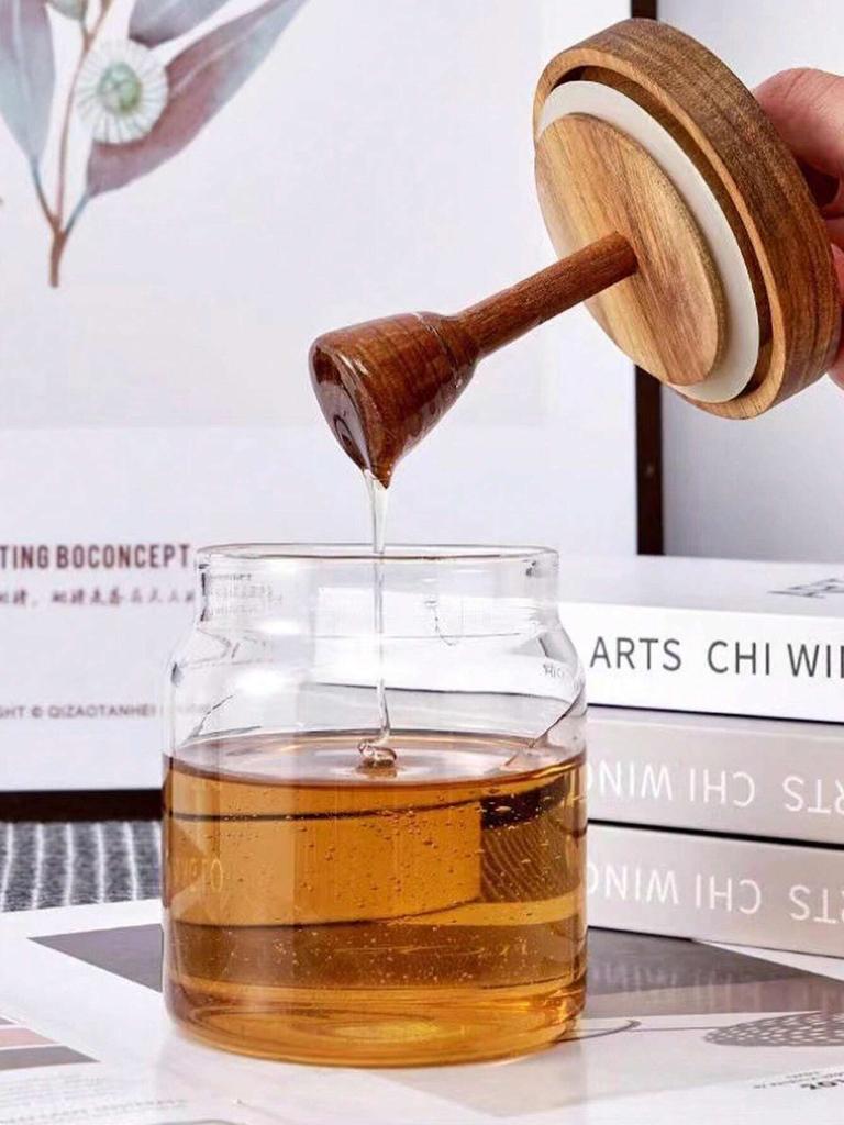 1/2/3 vnt. Stiklainis medui, Medaus indelis, Hermetiškas, Pažangus stiklinis sandarus indas, Maišymo lazdelė su mediniu dangteliu, Skaidrus buteliukas medui