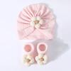 Elastic Infant Turban Hat Socks Set Soft Cotton Hat Sock Set Baby Headscarf Hat  Newborn Supplies