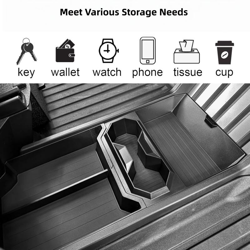 For Tesla Cybertruck Center Console Floor Lower Storage Box Abs Floor Console Storage Tray With Cup Holder Interior Accessories