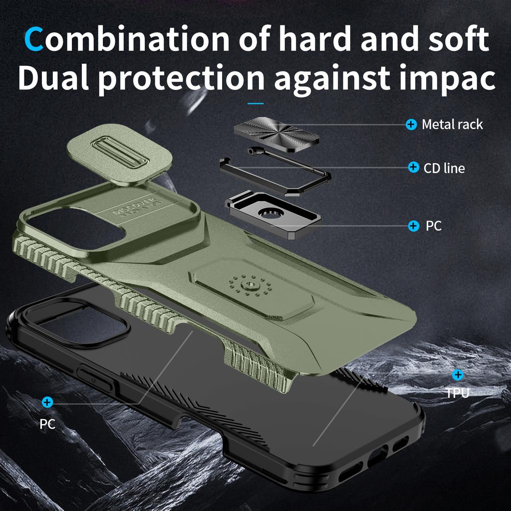 For iPhone 16 Case Camshield Kickstand TPU+PC Anti-Slip Phone Cover