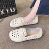 Breathable and comfortable soft leather flats, summer hollow sandals, new soft-soled casual temperament, one-pedal Doudou single shoes