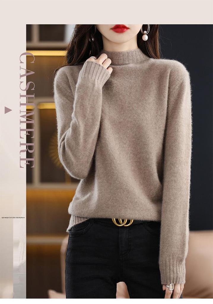 Women's High Neck Loose Pullover: Pure Wool & Cashmere Knit Sweater, Autumn/Winter Base Layer