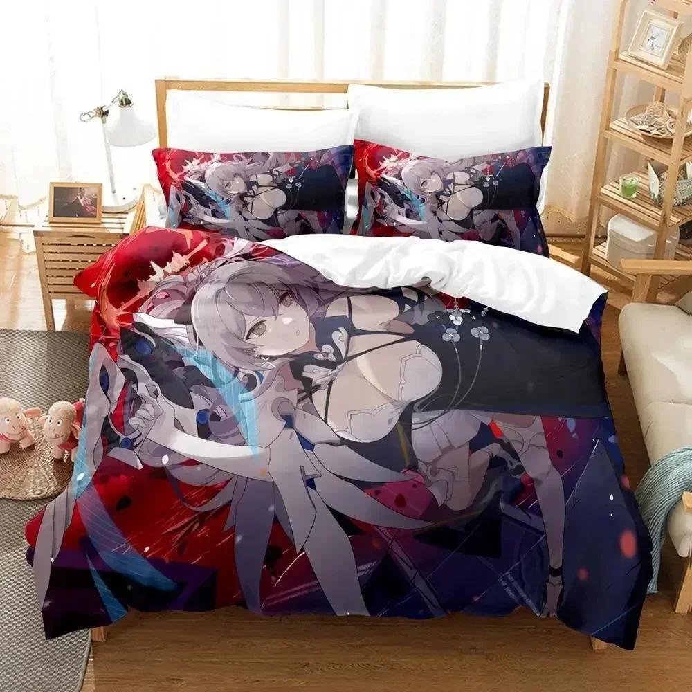 Nytt 3D-tryck Anime Honkai Impact 3 Sängklädesset tredelat set Vuxen Barn Sovrum Påslakan Set Hemtextilier Födelsedagspresenter