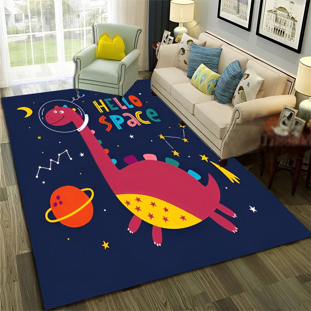 3D Cute Dino Dinosaur Space Cartoon Carpet Rug for Home Living Room Bedroom Sofa Doormat Decor,Child Area Rug Non-slip Floor Mat
