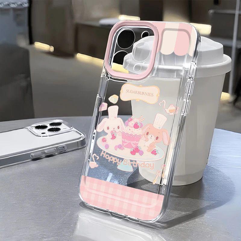 

Прозрачный милый чехол для телефона с тортом и кроликом для iPhone 13/14/15/16 - Защита от падений iPhone X