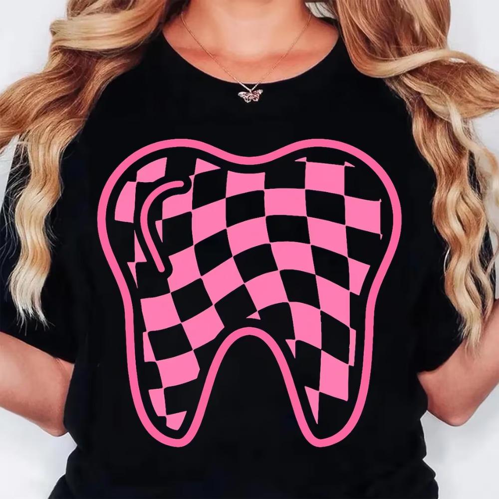 Dental Halloween T-shirt Fun Dental Teeth T-shirt Women's Manga Pattern Round Neck Top Harajuku T-shirt Women's Fashion Top