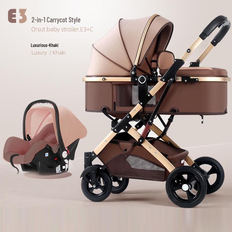 Reversible High Landscape 3-in-1 Baby Stroller with Reclining Seat and Shock Absorption