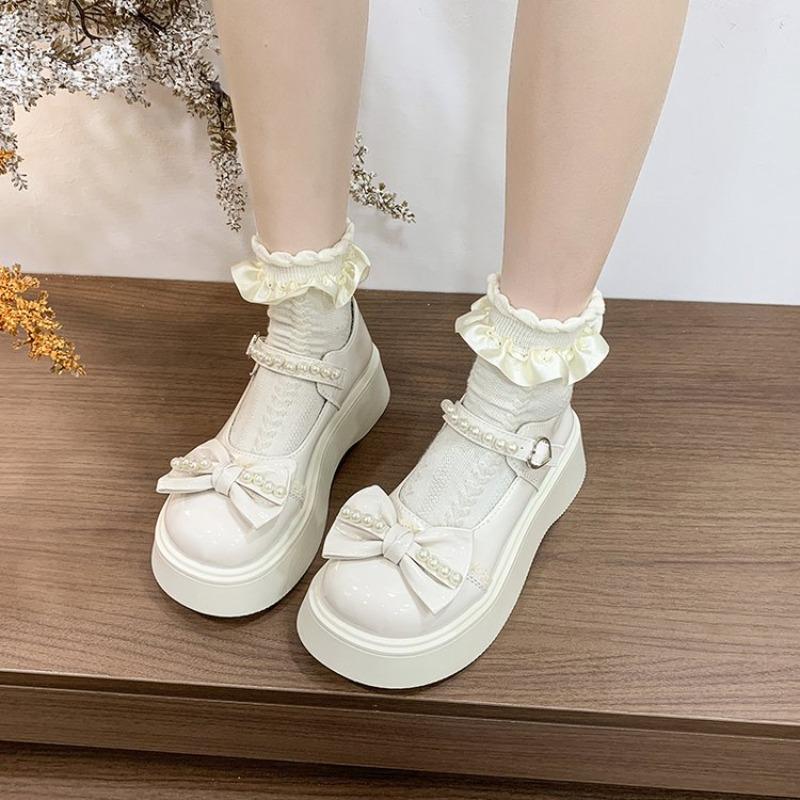 2026 Leder Schuhe Damen Dicke Sohle Höherlegende Einzelne Schuhe Neue Süße Schleife Flacher Mund Loafer Einzelne Schuhe