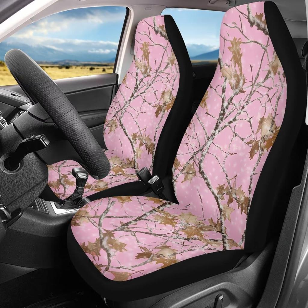 Bulopur Black Boho Floral Car Seat Covers Front Seats Only for Women Men Seat Covers w/Organizer Pocket for Cars SUV Truck Sedan