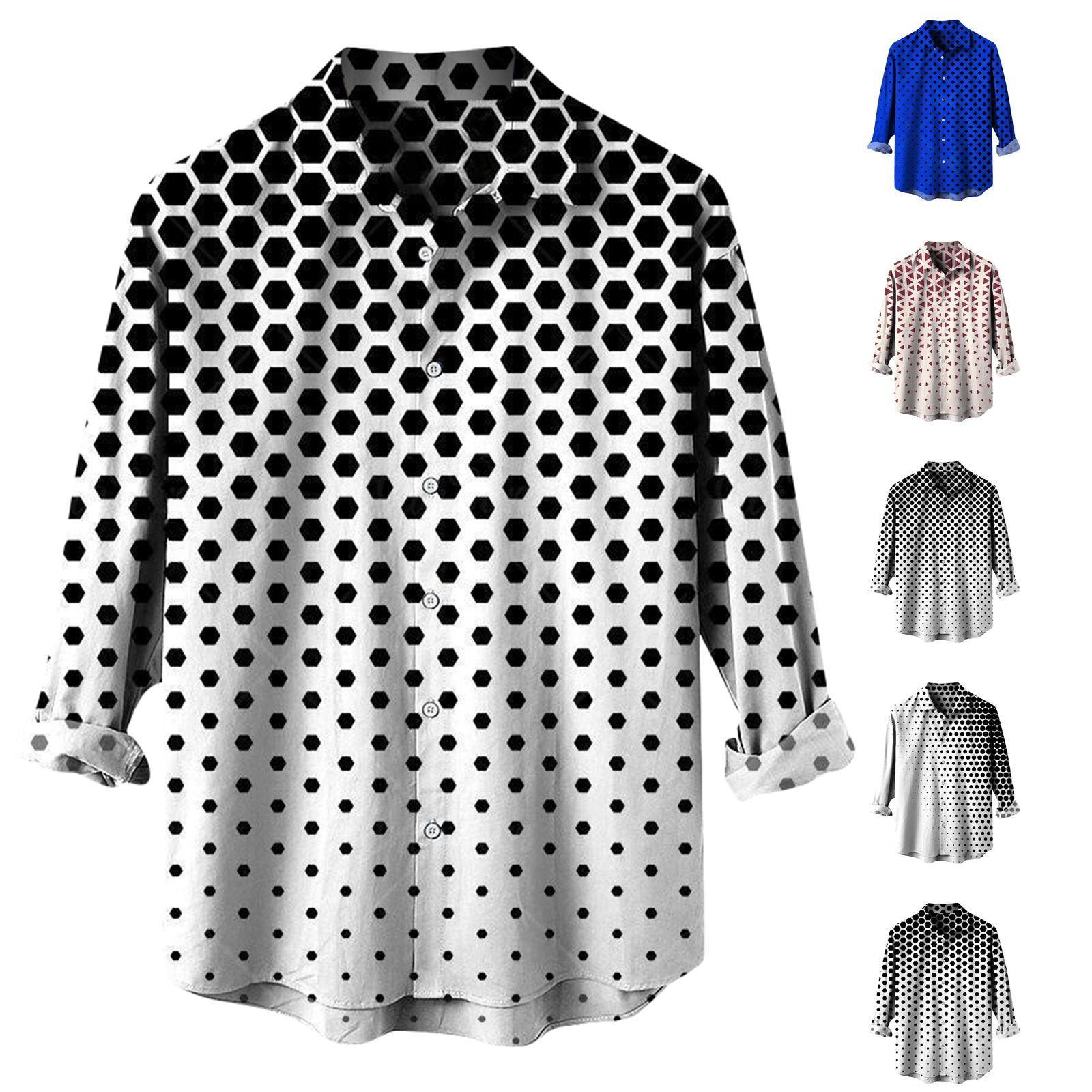 

(Отличный дом)Мужская весенне-летняя повседневная мужская рубашка с градиентным узором и гавайским лацканом с длинным рукавом, мужской топ