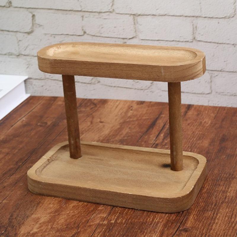 Wooden Storage Tray Double-layer Storage Rack Desktop Cosmetics Storage Rack Jewelry Display Racks Household Entrance Key 