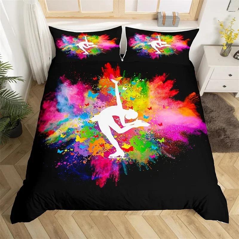 Gymnastik Sport Dynetrekksett Regnbue Akvarell Tie Dye Queen Sengetøysett Mikrofiber Cheerleading Dynetrekk For Yogaelsker