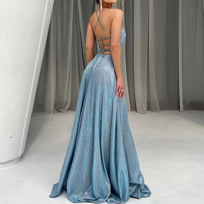 European And American New Women S Suspender Halter Sexy Split Fork Flash Party Banquet Evening Dress Dress S