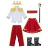 Kids Boys Medieval King Cosplay Costume Tops With Pants Belt Cape Headband Truncheon Socks Set Royal King Prince Roleplay Outfit