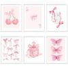 HNNXAR Coquette Trendy Preppy Poster Wall Art Set Of 6 Pink Bow Cherry Disco Ball Butterfly Canvas Picture Prints Decor Aesthetic For Girls Room