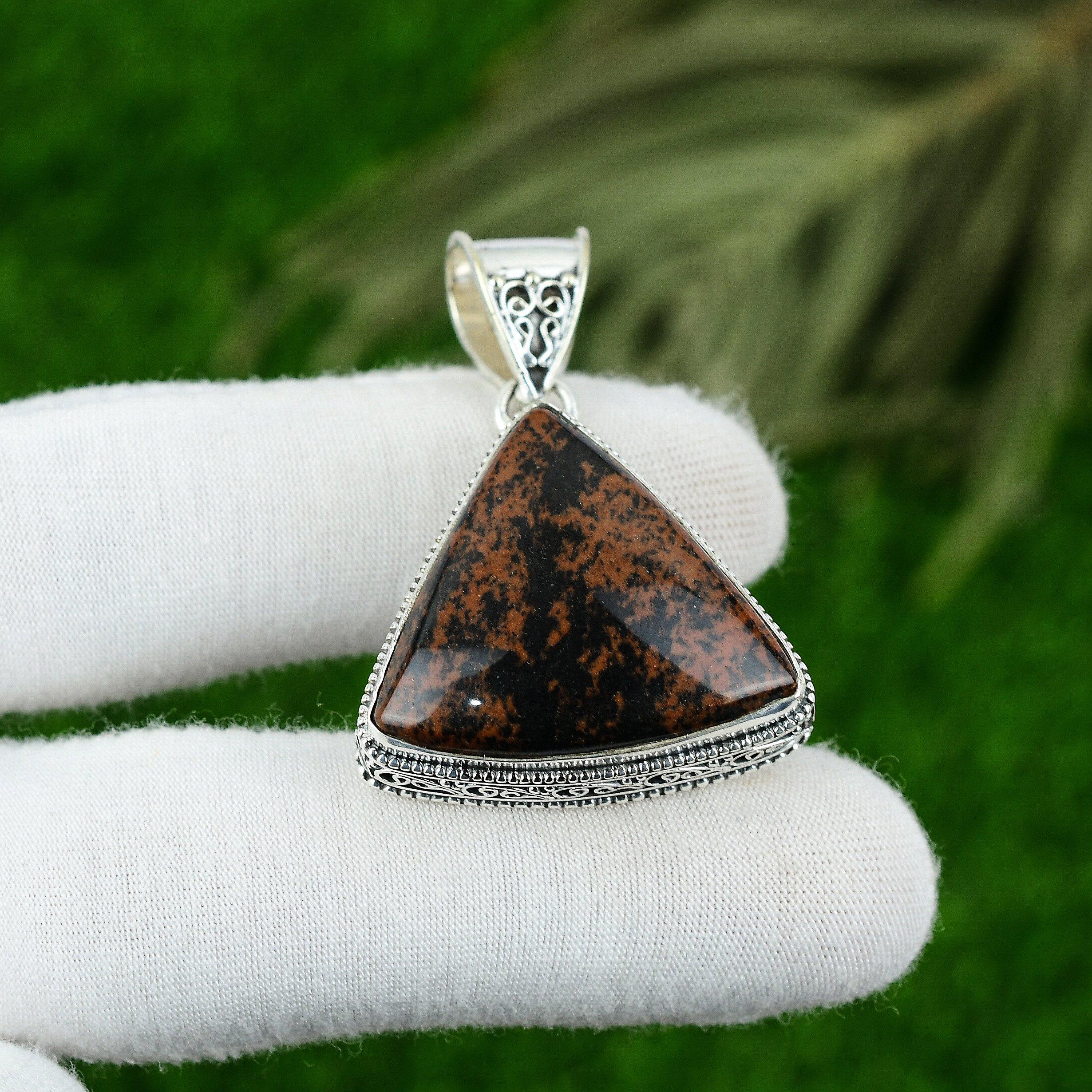 

Trillion Natural Mahogany Obsidian Vintage Wedding Pendant 925 Sterling Silver